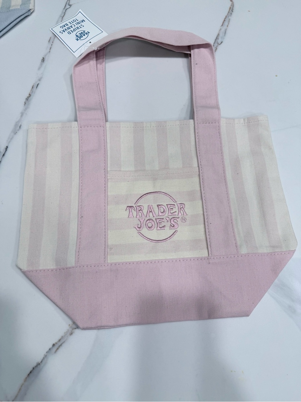🥳 5 for $25 BUNDLE Viral Trader Joes Pink Striped Canvas Tote Bag